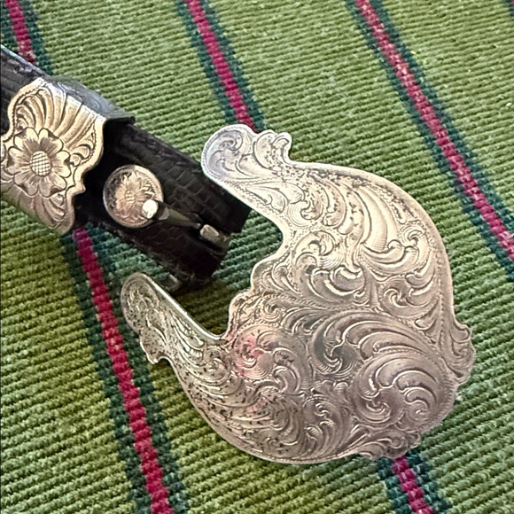Vintage Western Wage Al Beres USA silver overlay leather belt - Picture 11 of 12